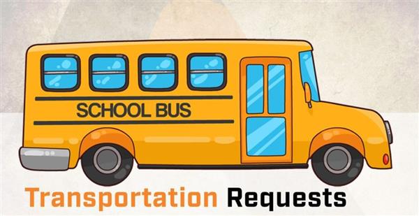  Drawing of a bus with the words transportation requests